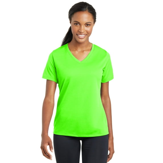 Sport-Tek Ladies PosiCharge RacerMesh V Neck Tee-XL (Neon Green)