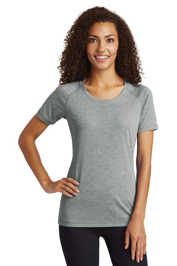 Ladies Posicharge Tri-Blend Wicking Scoop Neck Raglan Tee Lst400 Dark Grey Heather L