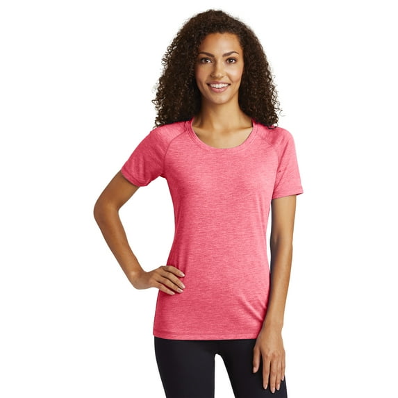 Sport-Tek Ladies Posicharge Tri-Blend Wicking Scoop Neck Raglan Tee Lst400 Pink Raspberry Heather L