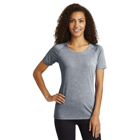 Sport-Tek Ladies Posicharge Tri-Blend Wicking Scoop Neck Raglan Tee Lst400 True Navy Heather 4XL
