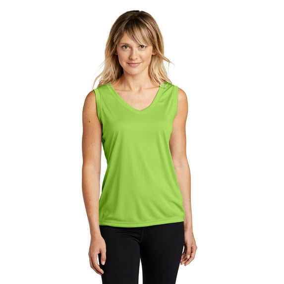 Sport-Tek Ladies Sleeveless PosiCharge Competitor V Neck Tee-M (Lime Shock)