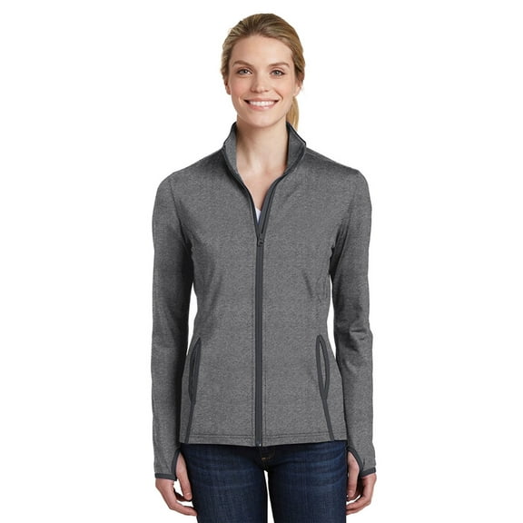Sport-Tek Ladies Sport Wick Stretch Contrast Full Zip Jacket-M (Charcoal Grey Heather/ Charcoal Grey)