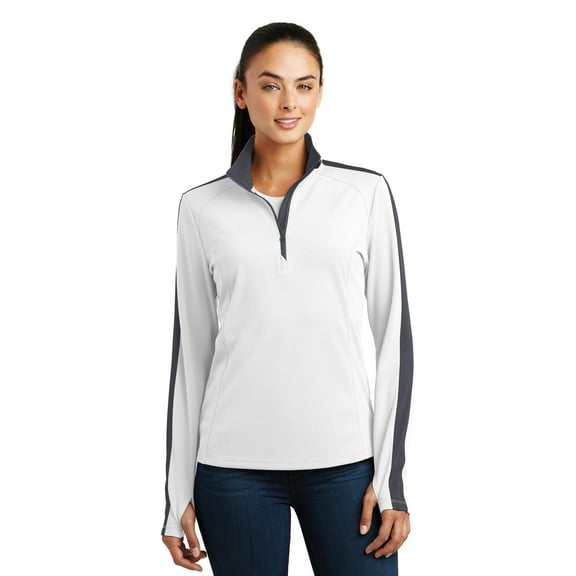 Sport-Tek Ladies Sport Wick Textured Colorblock 1/4 Zip Pullover-4XL (White/ Iron Grey)
