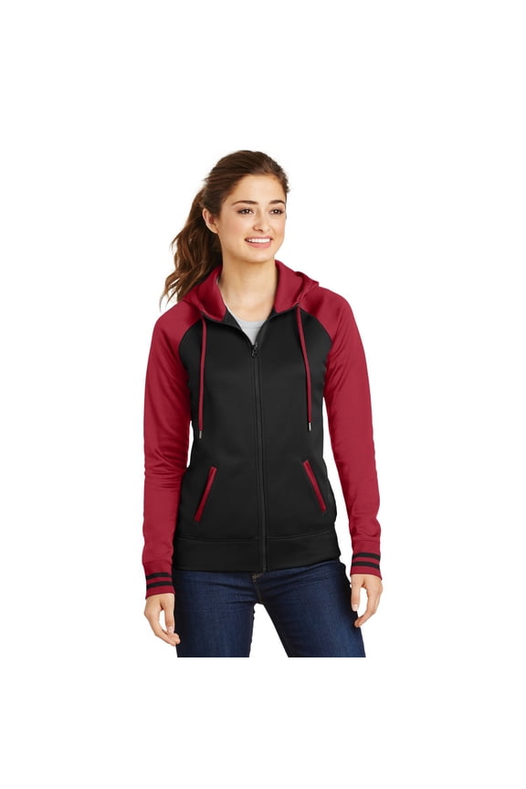 Ladies Sport-Wick Varsity Fleece Full-Zip Hooded Jacket. LST236