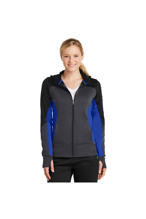 Ladies Tech Fleece Colorblock Full-Zip Hooded Jacket. LST245