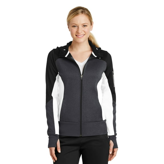 Sport-Tek Ladies Tech Fleece Colorblock Full-Zip Hooded Jacket. LST245