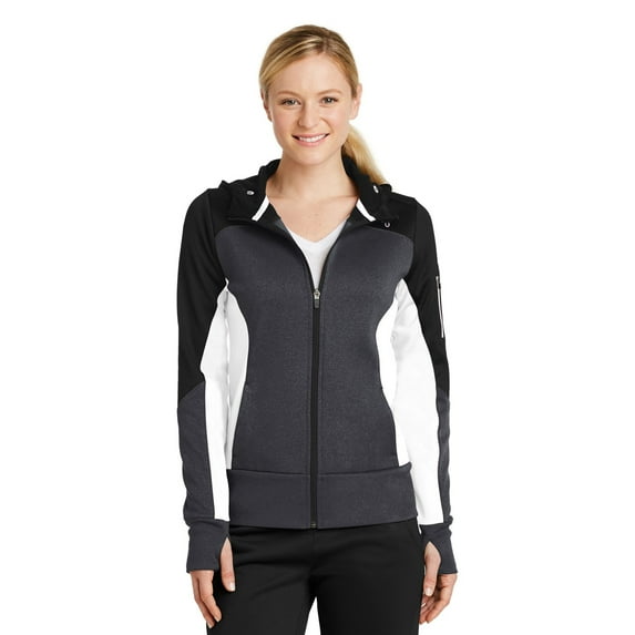Sport-Tek Ladies Tech Fleece Colorblock Full-Zip Hooded Jacket. LST245