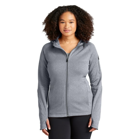 Sport-Tek Ladies Tech Fleece Full Zip Hooded Jacket-S (Grey Heather)