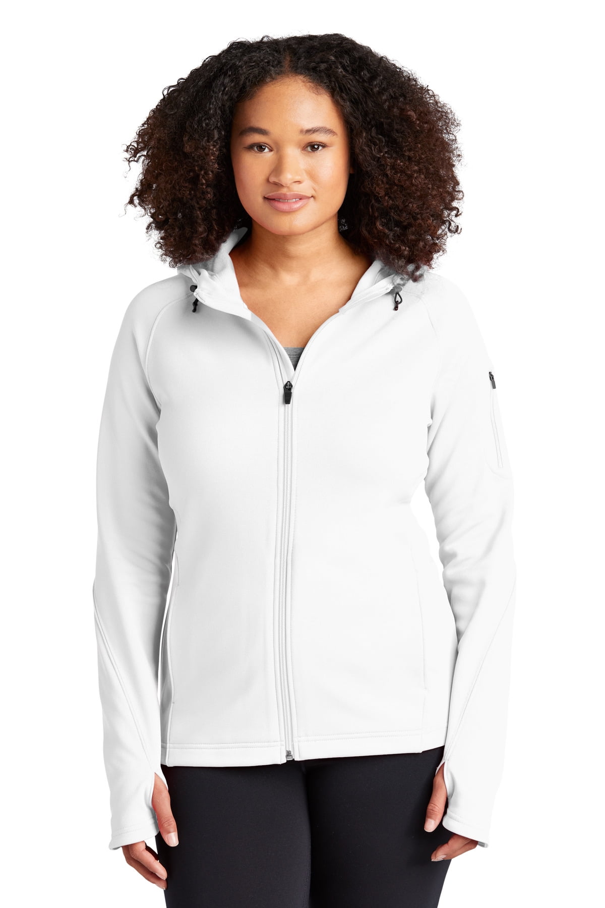 Sport Tek Ladies Tech Fleece Full Zip Hooded Jacket S White