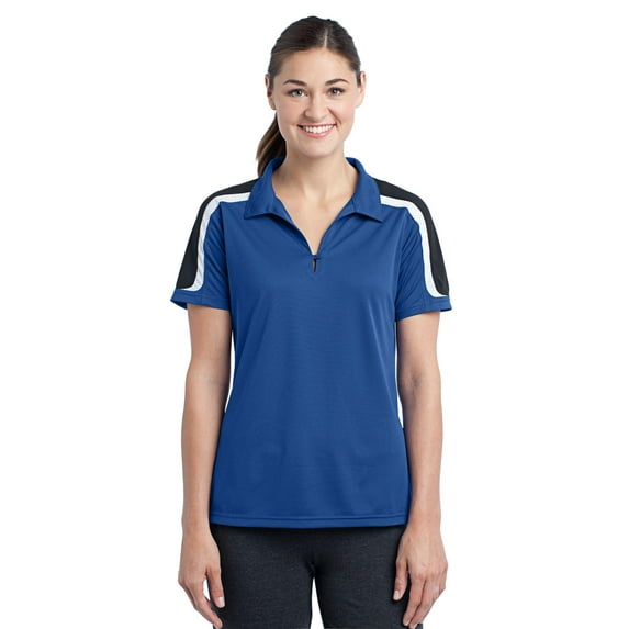 Sport-Tek Ladies Tricolor Shoulder Micropique Sport Wick Polo-L (True Royal/Black/White)