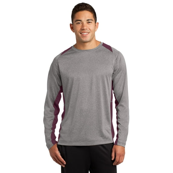 Sport-Tek Long Sleeve Heather Colorblock Contender Tee-3XL (Vintage Heather/ Maroon)