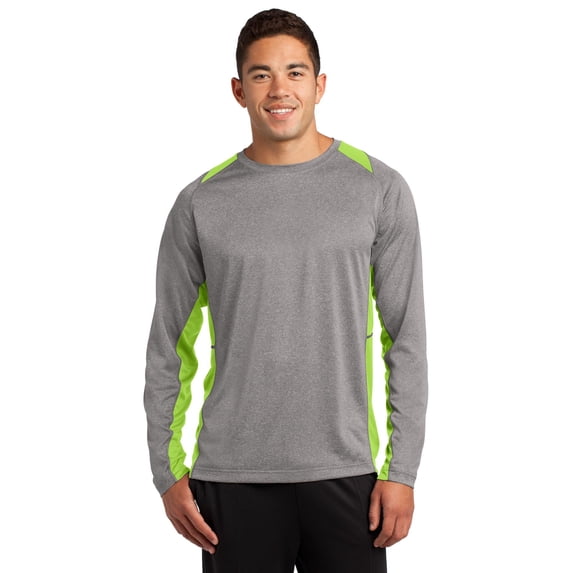 Sport-Tek Long Sleeve Heather Colorblock Contender Tee-4XL (Vintage Heather/ Lime Shock)