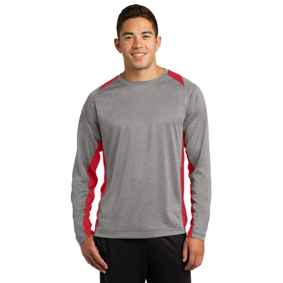 Sport-Tek Long Sleeve Heather Colorblock Contender Tee-4XL (Vintage Heather/ True Red)