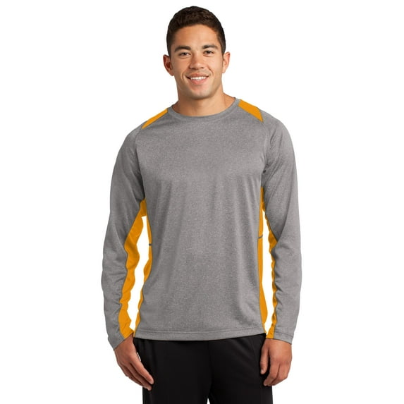 Sport-Tek Long Sleeve Heather Colorblock Contender Tee St361ls - Vintage Heather/ Gold - 2XL