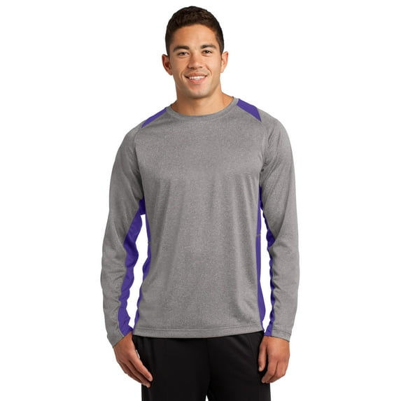 Sport-Tek Long Sleeve Heather Colorblock Contender Tee St361ls - Vintage Heather/ Purple - XL