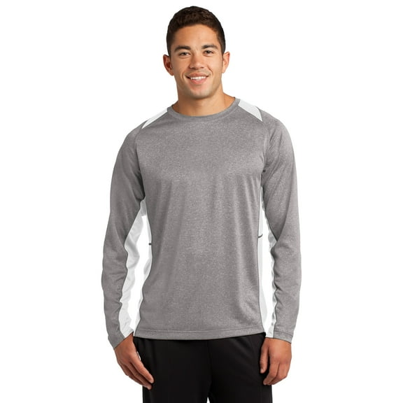 Sport-Tek Long Sleeve Heather Colorblock Contender Tee-XL (Vintage Heather/ White)