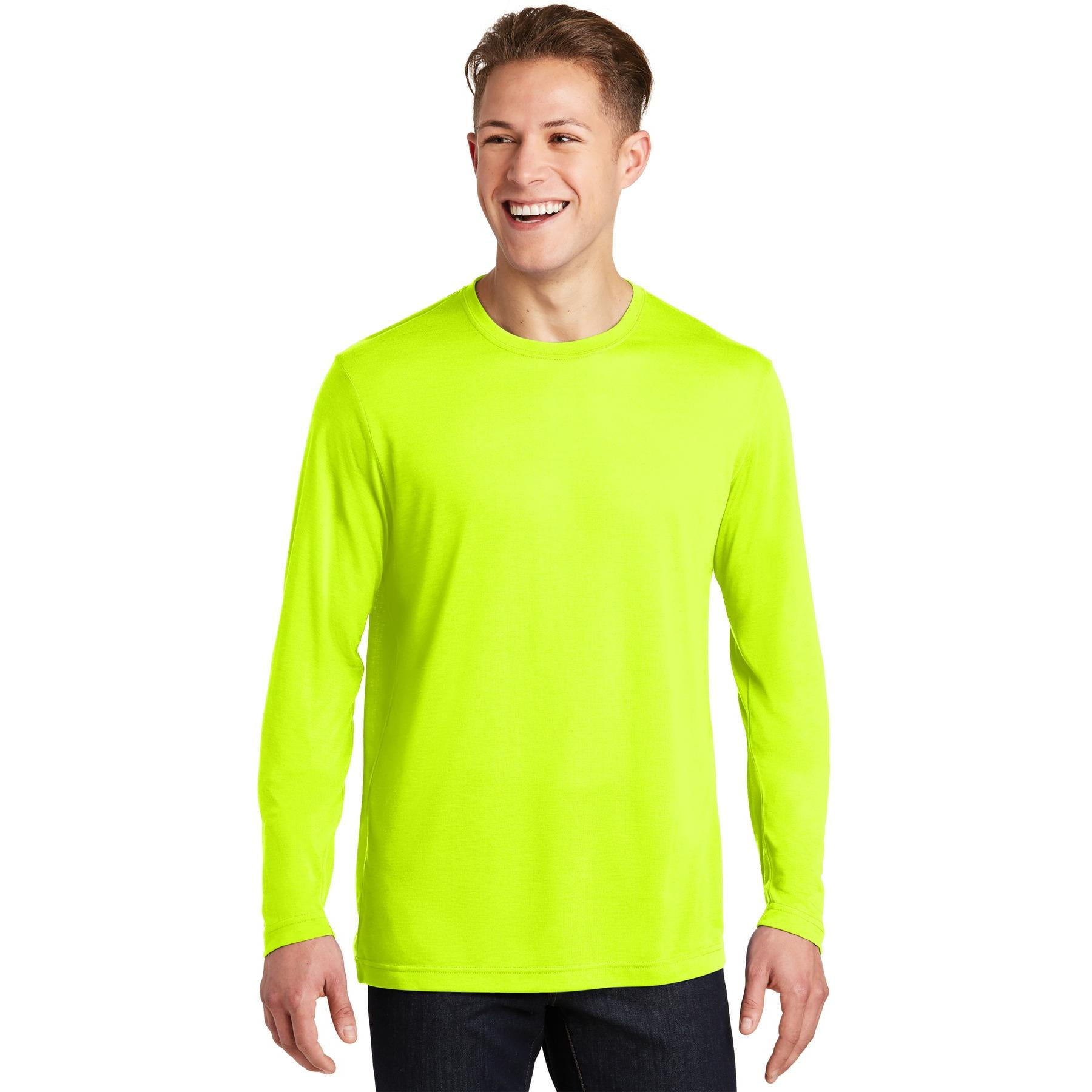 Sport Tek Adult Male Men Plain Long Sleeves T-Shirt Neon