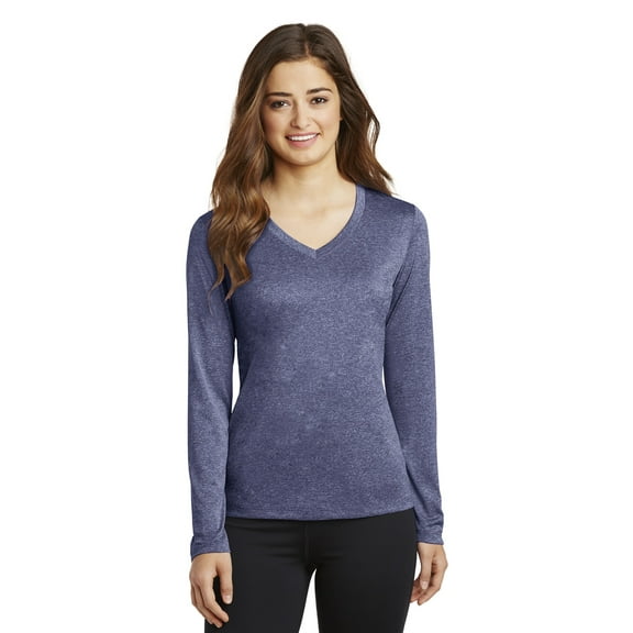 Sport-Tek Long Sleeve V-Neck Tee (LST360LS) True Navy Heather, XS