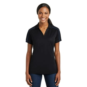 Sport-Tek LST653 Ladies Micropique Sport-Wik Piped Polo , Black/ True Royal, S