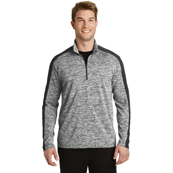 Sport Tek Men's Electric Hthr Colorblock 1/4-Zip Pullover,Blk Electric/Blk,3XL