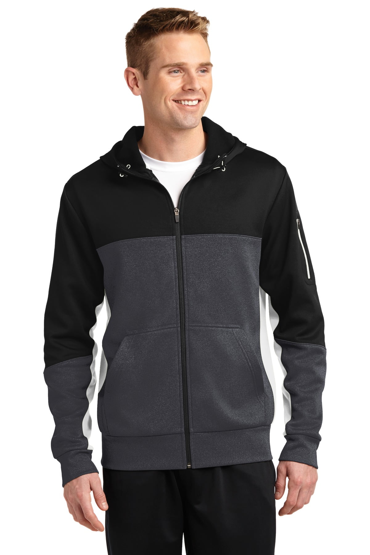 Sport-Tek ST245 Tech Fleece Colorblock Full-Zip Hooded Jacket, Mens ...