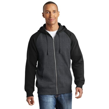 Sport-Tek Men's Raglan Colorblock Hooded Jacket_Graphite Heather/ Black_2XL