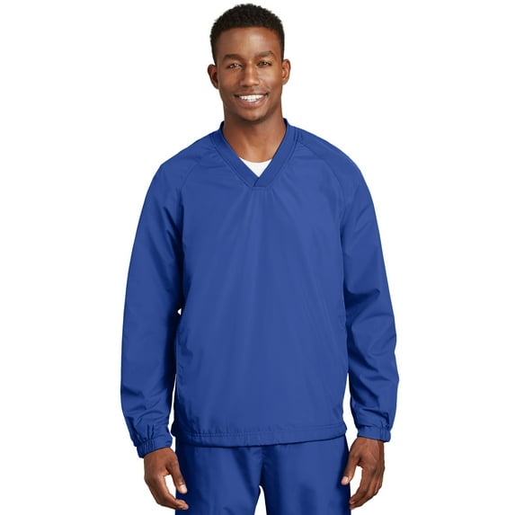 Sport-Tek Men's Rib Knit V-Neck Collar Soft Raglan Wind Shirt