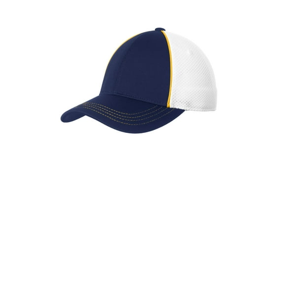 Sport-Tek Piped Mesh Back Cap-One Size (Gold/ True Navy/ White)