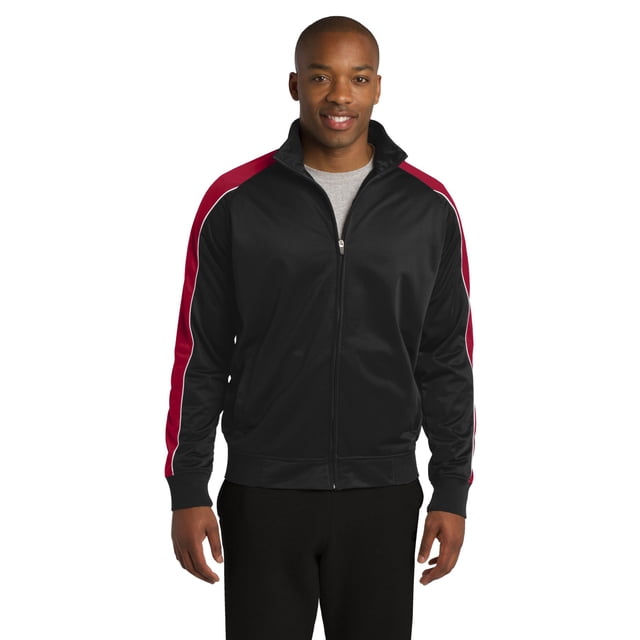 Sport-Tek Piped Tricot Track Jacket-S (Black/ True Red/ White ...