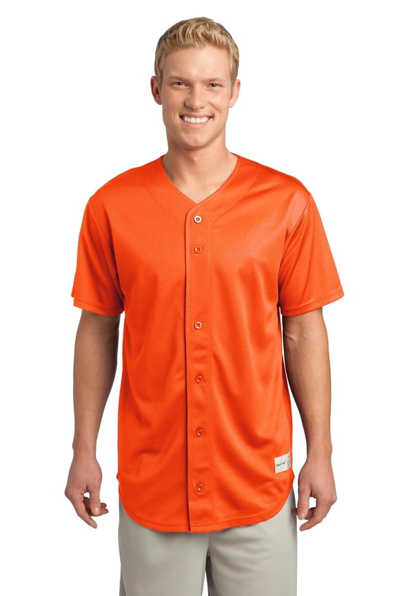 PosiCharge Tough Mesh Full Button Jersey-L (Deep Orange)