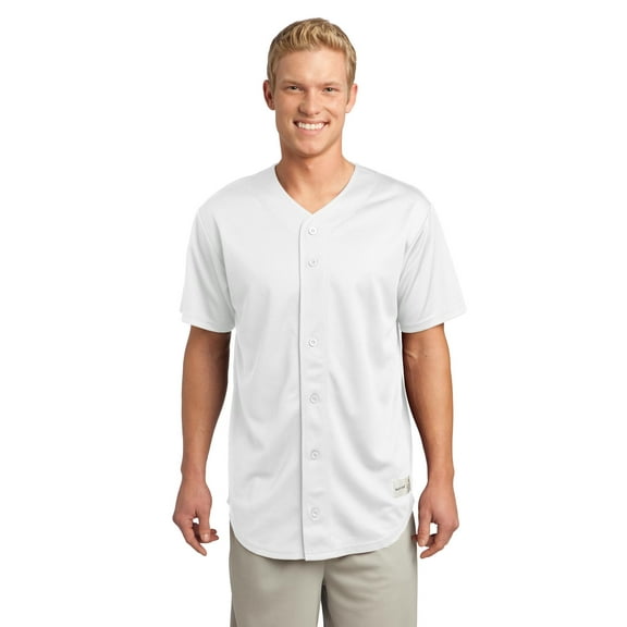 Sport-Tek PosiCharge Tough Mesh Full Button Jersey-M (White)