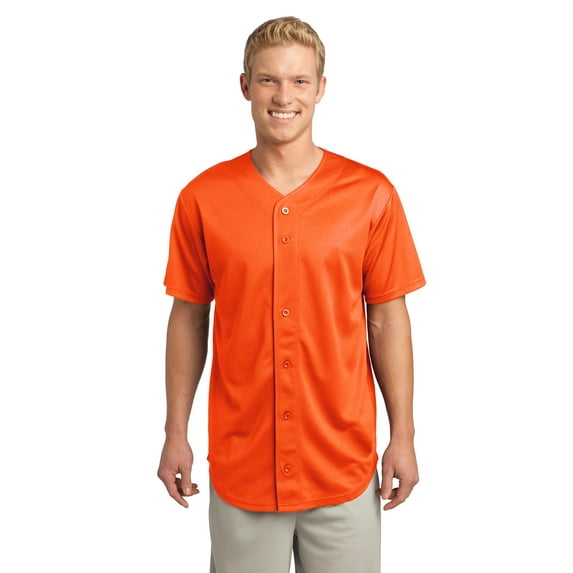 Sport-Tek PosiCharge Tough Mesh Full Button Jersey-XL (Deep Orange)