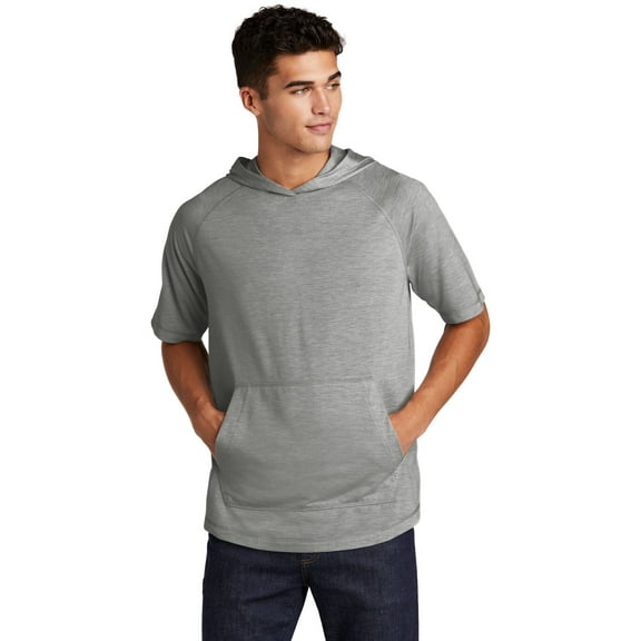 Sport-Tek  PosiCharge  Tri-Blend Wicking Short Sleeve Hoodie. ST404 - XS Light Grey Heather