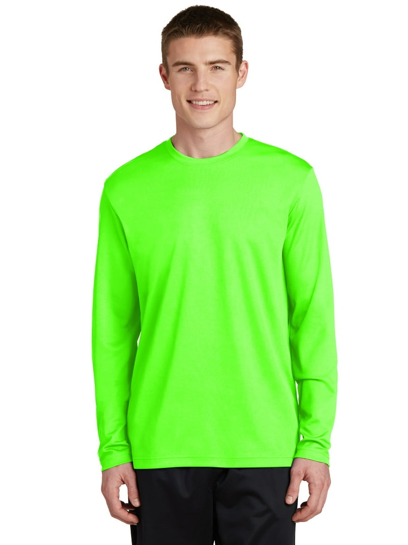 Sport Tek Crew Neck T-Shirt Neon Green, Plain Long Sleeves for