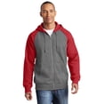 thumbnail image 1 of Sport-Tek Raglan Colorblock Full Zip Hooded Fleece Jacket-3XL (Vintage Heather/ True Red), 1 of 6