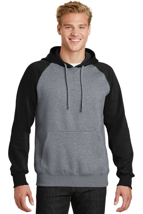 Raglan Colorblock Pullover Hooded Sweatshirt-2XL (Black/ Vintage Heather)
