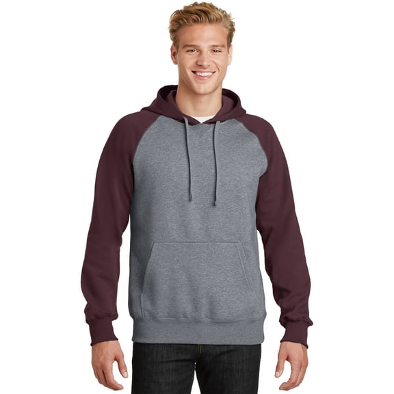 Sport-Tek Raglan Colorblock Pullover Hooded Sweatshirt-3XL (Maroon/ Vintage Heather)