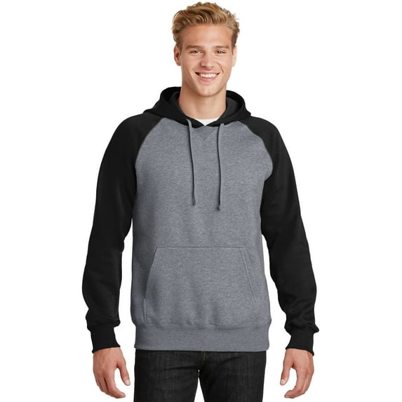 Sport-Tek Raglan Colorblock Pullover Hooded Sweatshirt-4XL (Black/ Vintage Heather)