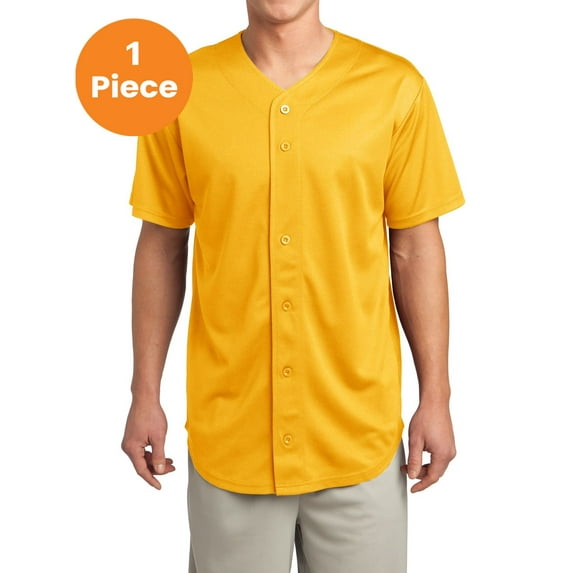 Sport-Tek ST220 PosiCharge Tough Mesh Full-Button Jersey T-Shirt, Gold, XS, Mens Clothing, Mens Shirts