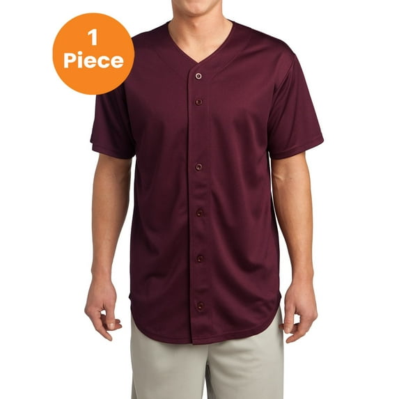 Sport-Tek ST220 PosiCharge Tough Mesh Full-Button Jersey T-Shirt, Maroon, L, Mens Clothing, Mens Shirts