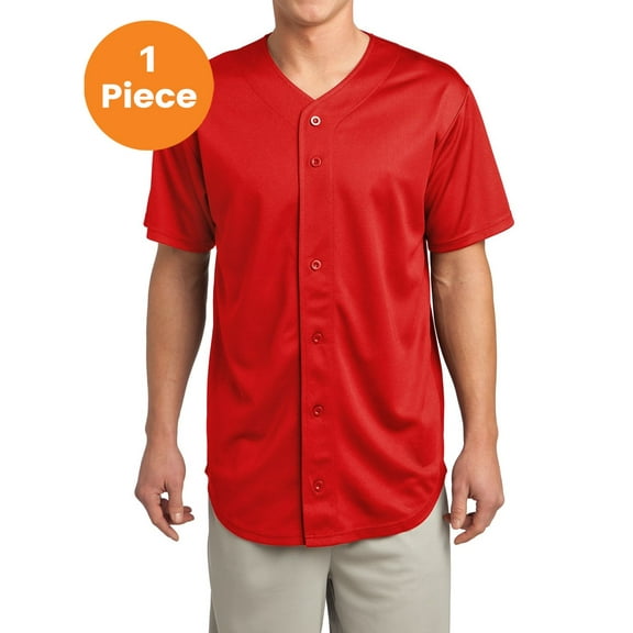 Sport-Tek ST220 PosiCharge Tough Mesh Full-Button Jersey T-Shirt, True Red, S, Mens Clothing, Mens Shirts