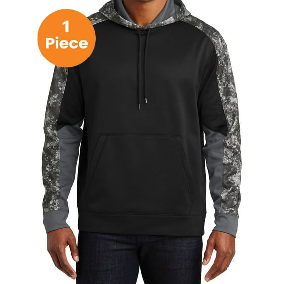 Sport-Tek ST231 Sport-Wick Mineral Freeze Fleece Colorblock Hooded Pullover, Black/ Black, XL, Mens Pullover Hoodies and Sweatshirts