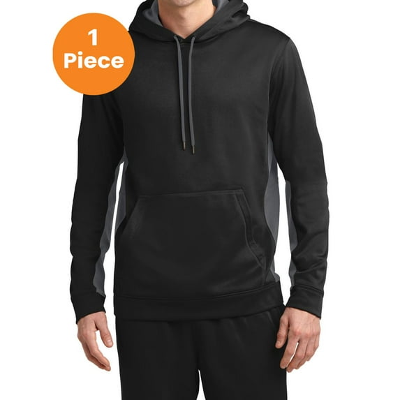 Sport-Tek ST235 Sport-Wick Fleece Colorblock Hooded Pullovers, Black/ Dark Smoke Grey, 4XL, Big and Tall Active Jackets and Hoodies