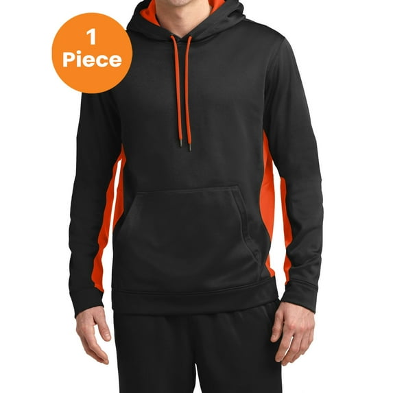 Sport-Tek ST235 Sport-Wick Fleece Colorblock Hooded Pullovers, Black/ Deep Orange, M, Mens Hoodies