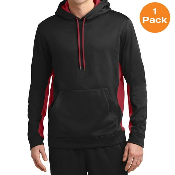 Sport-Tek ST235 Sport-Wick Fleece Colorblock Hooded Pullovers, Black/ Deep Red, 3XL, Mens Hoodies and Sweatshirts
