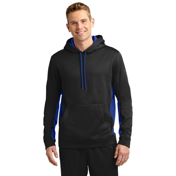 Sport-Tek Sport-Wick Fleece Colorblock Hooded Pullover. ST235 - XL Black/ True Royal