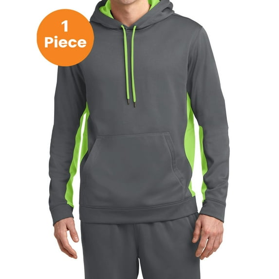 Sport-Tek ST235 Sport-Wick Fleece Colorblock Hooded Pullovers, Dark Smoke Grey/ Lime Shock, L, Mens Hoodies