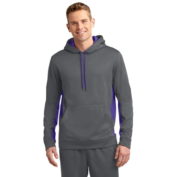 Sport-Tek ST235 Sport-Wick Fleece Colorblock Hooded Pullovers, Dark Smoke Grey/ Purple, 3XL