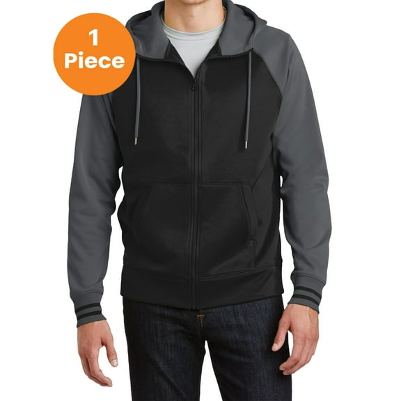 Sport-Tek ST236 Sport-Wick Varsity Fleece Full-Zip Hooded Jacket , Black/ Dark Smoke Grey, XS, Mens Athletic Jackets