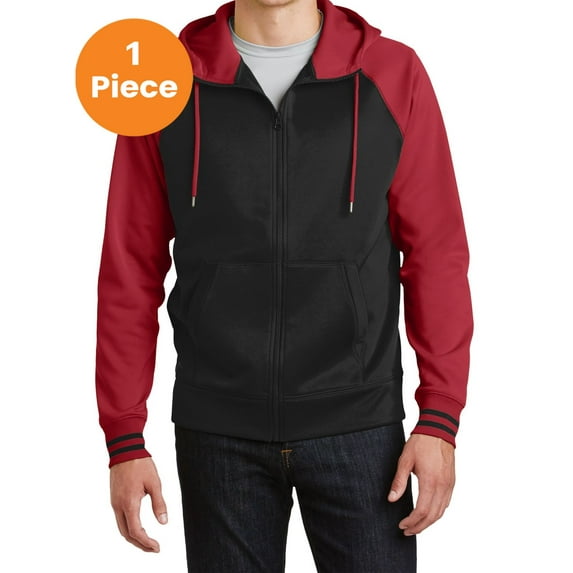 Sport-Tek ST236 Sport-Wick Varsity Fleece Full-Zip Hooded Jacket , Black/ Deep Red, L, Mens Fleece Jackets